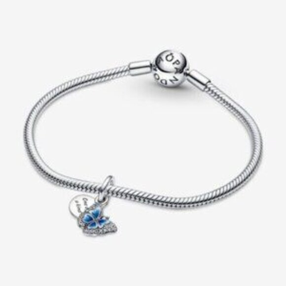 Pandora Blue Butterfly & Quote Double Dangle Charm - Picture 5 of 5